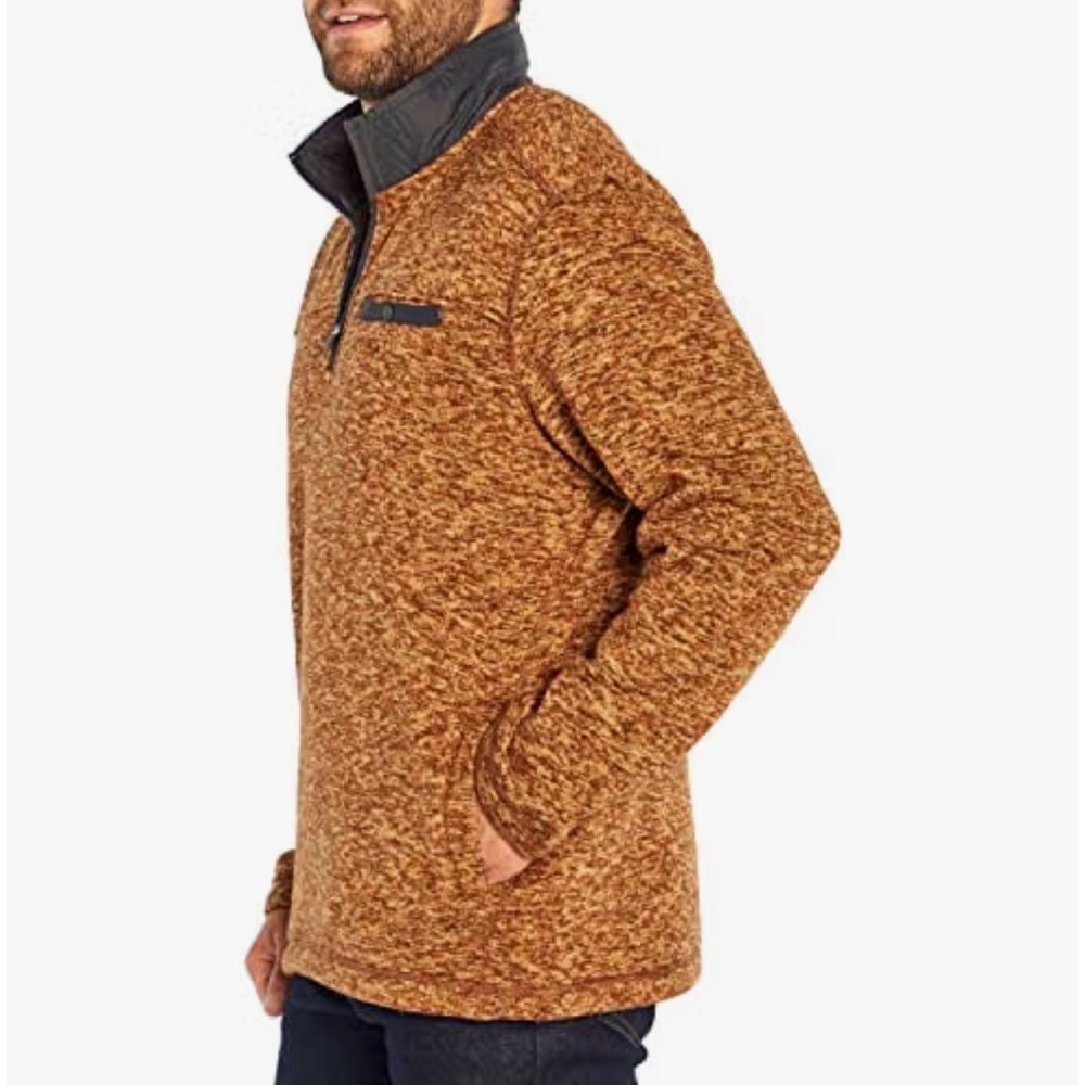 Eddie Bauer Mens Brown Marl Sweater Fleece Quarter Zip Pullover Small